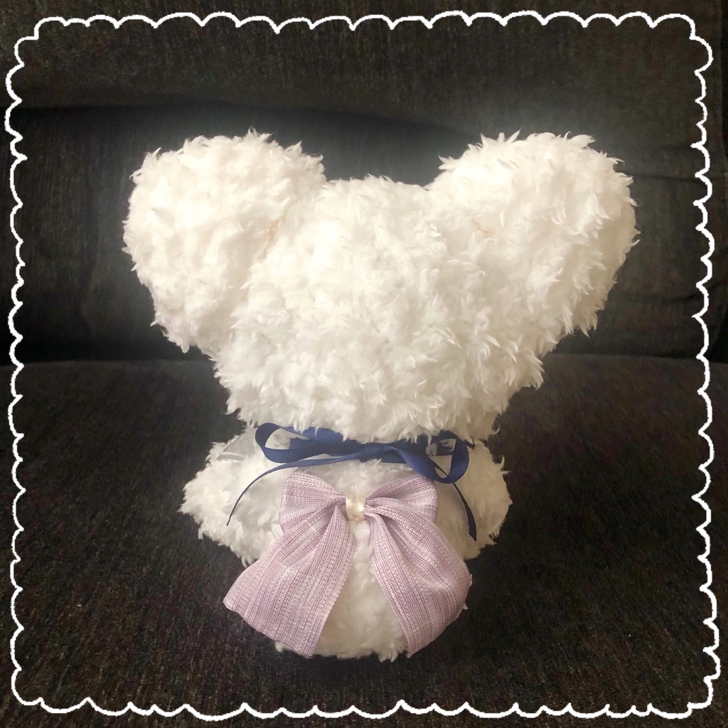 おすわり 大人可愛いくまさん白×青系 16cm ぬい服 着ぐるみ