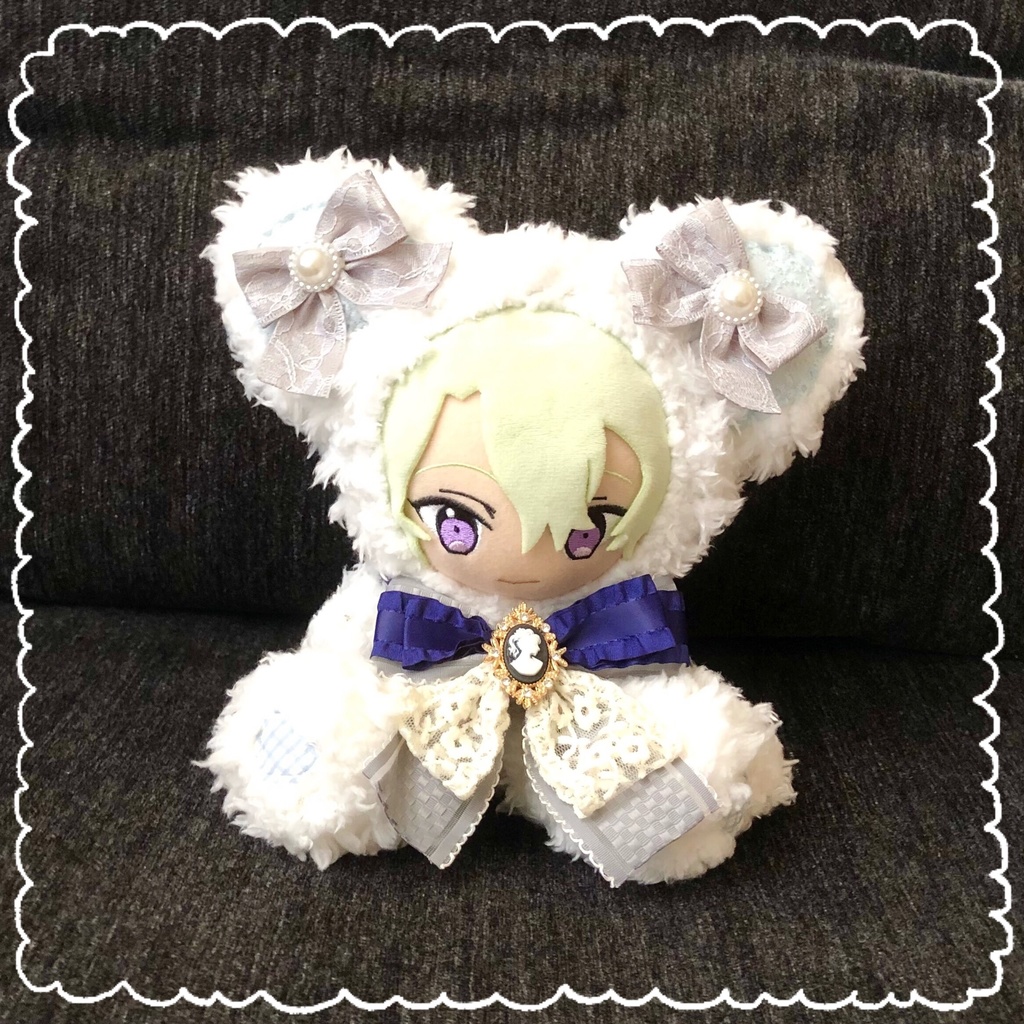 おすわり 大人可愛いくまさん白×青系 16cm ぬい服 着ぐるみ
