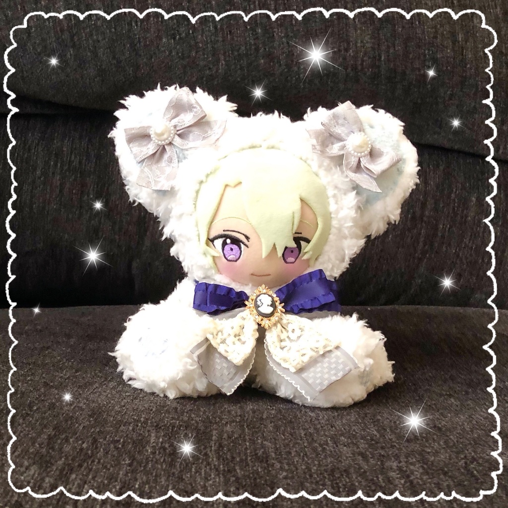 おすわり 大人可愛いくまさん白×青系 16cm ぬい服 着ぐるみ