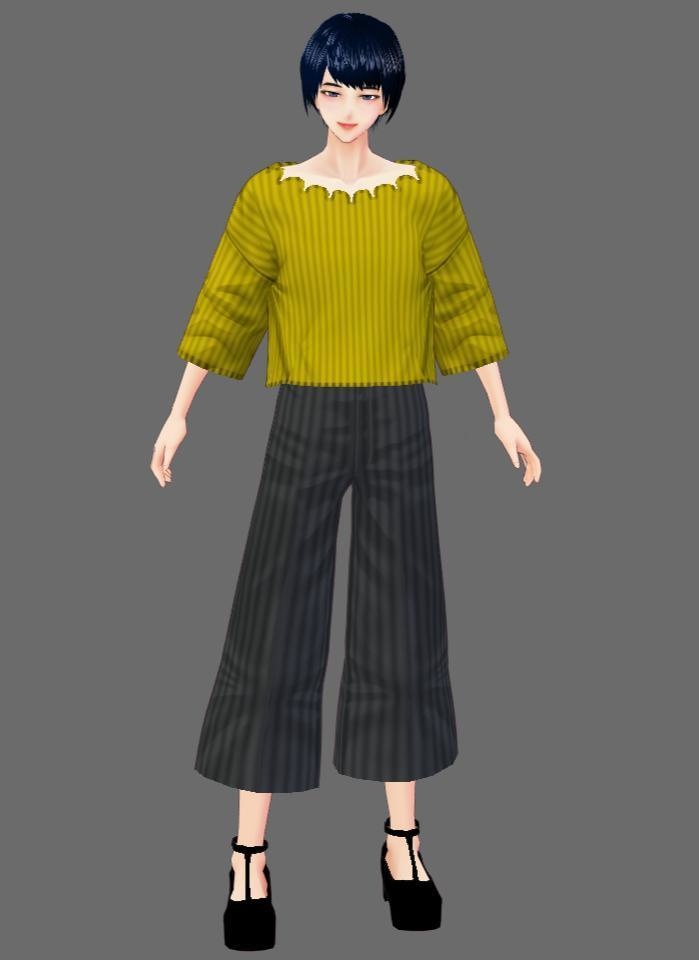 【Vroid】スカラップリブセーター七分袖(11色/無料版あり)