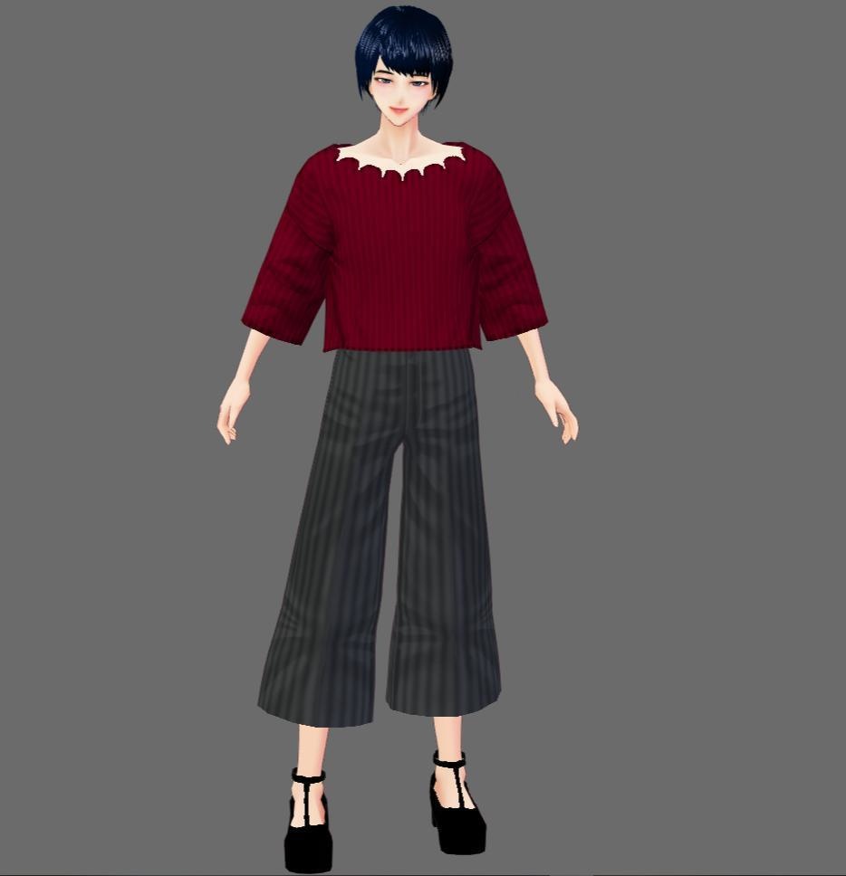 【Vroid】スカラップリブセーター七分袖(11色/無料版あり)