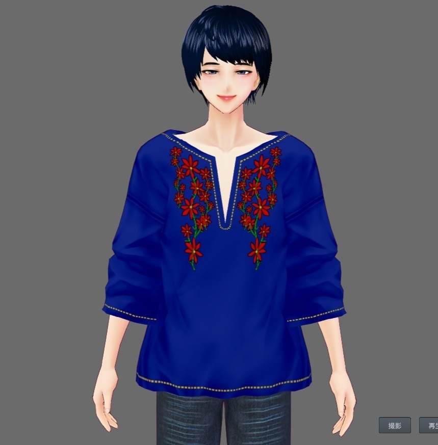 【Vroid】エスニック刺繍風シャツ(全8色/無料版あり)