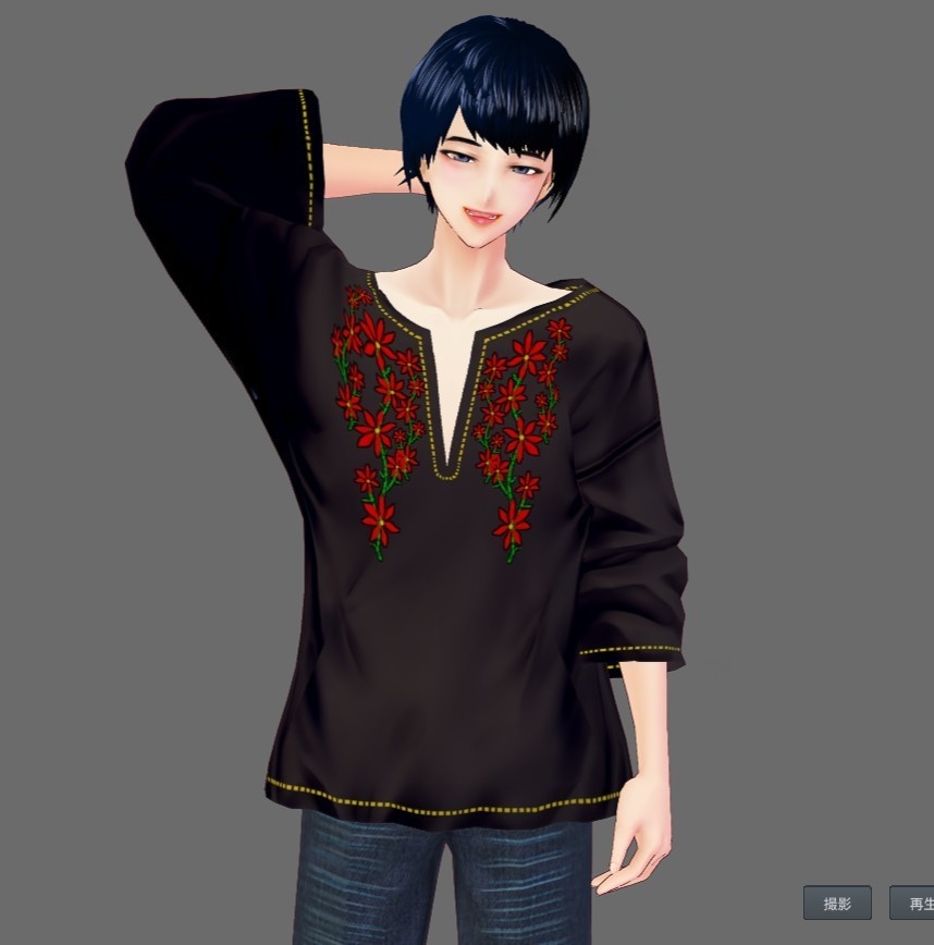 【Vroid】エスニック刺繍風シャツ(全8色/無料版あり)