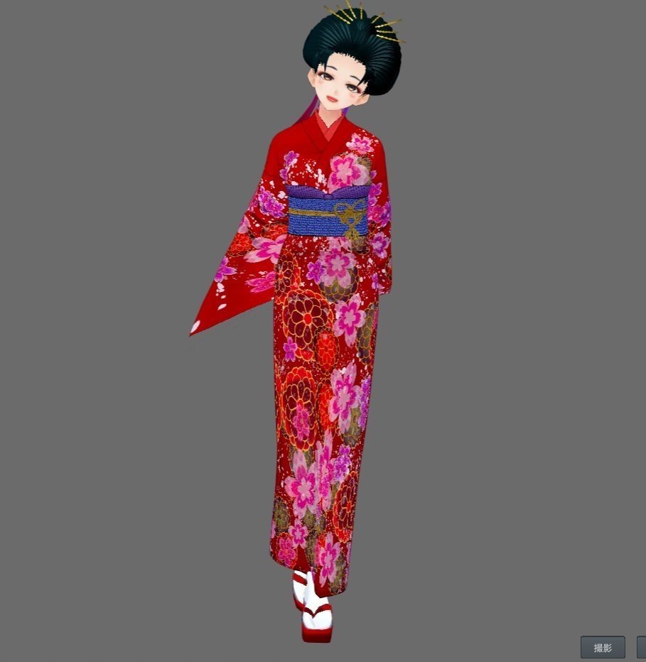 【Vroid】着物セット(女性・女装用/全24色+帯・小物付)