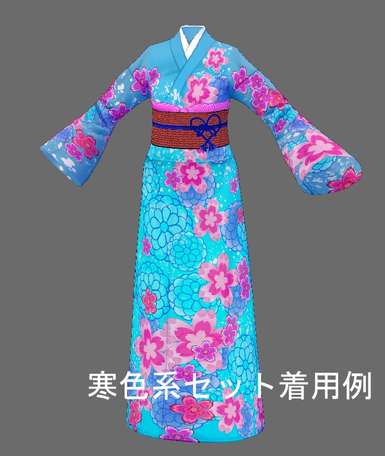 【Vroid】着物セット(女性・女装用/全24色+帯・小物付)