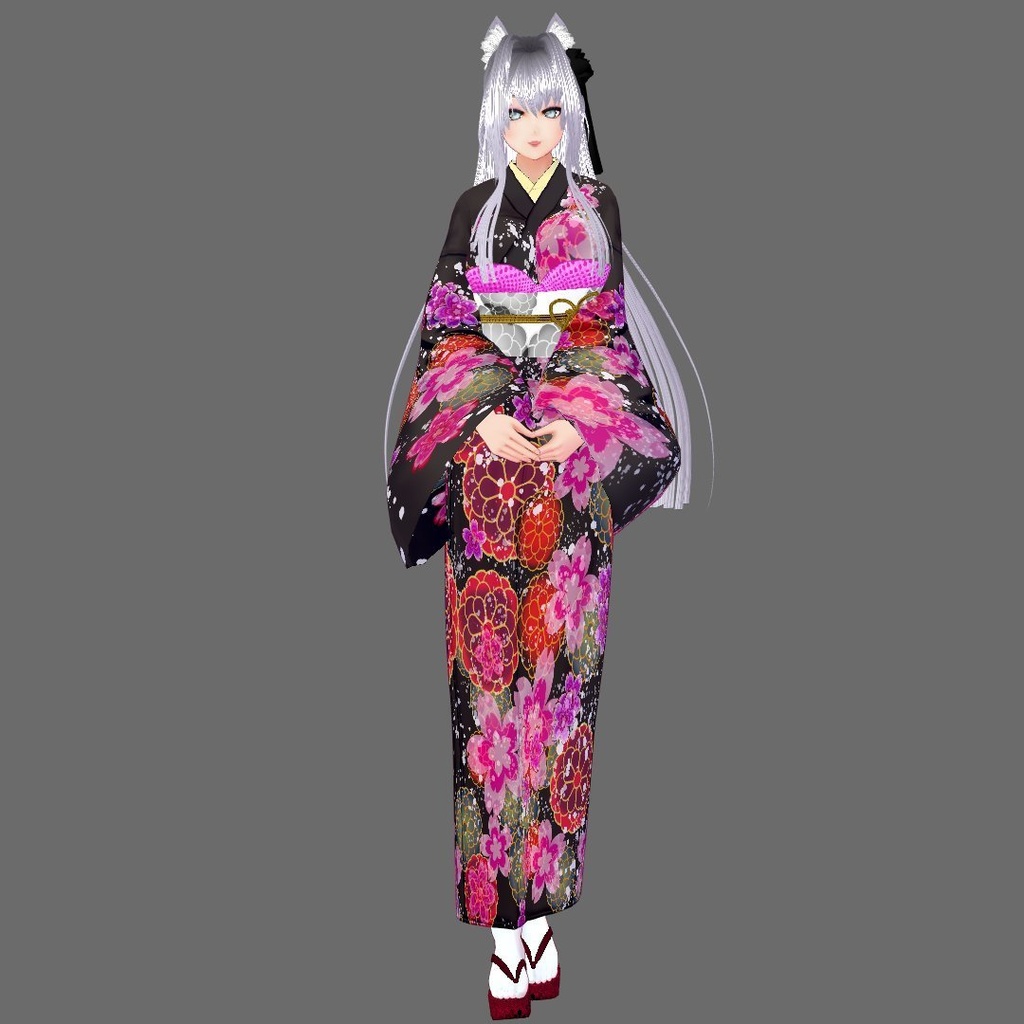 【Vroid】着物セット(女性・女装用/全24色+帯・小物付)