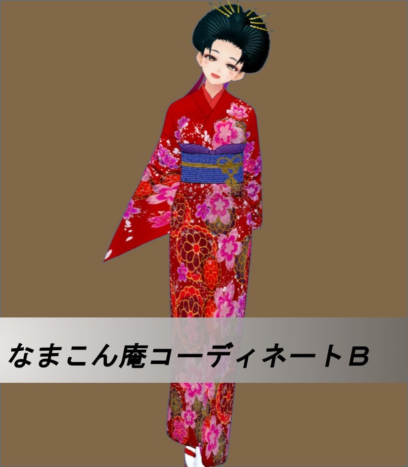 【Vroid】着物セット(女性・女装用/全24色+帯・小物付)