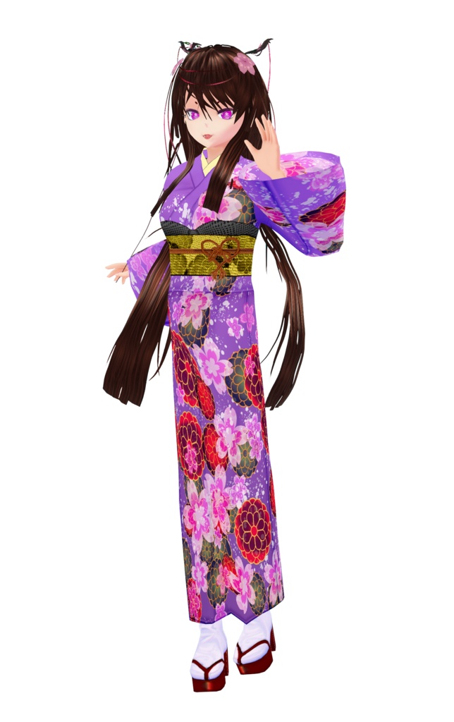 【Vroid】着物セット(女性・女装用/全24色+帯・小物付)