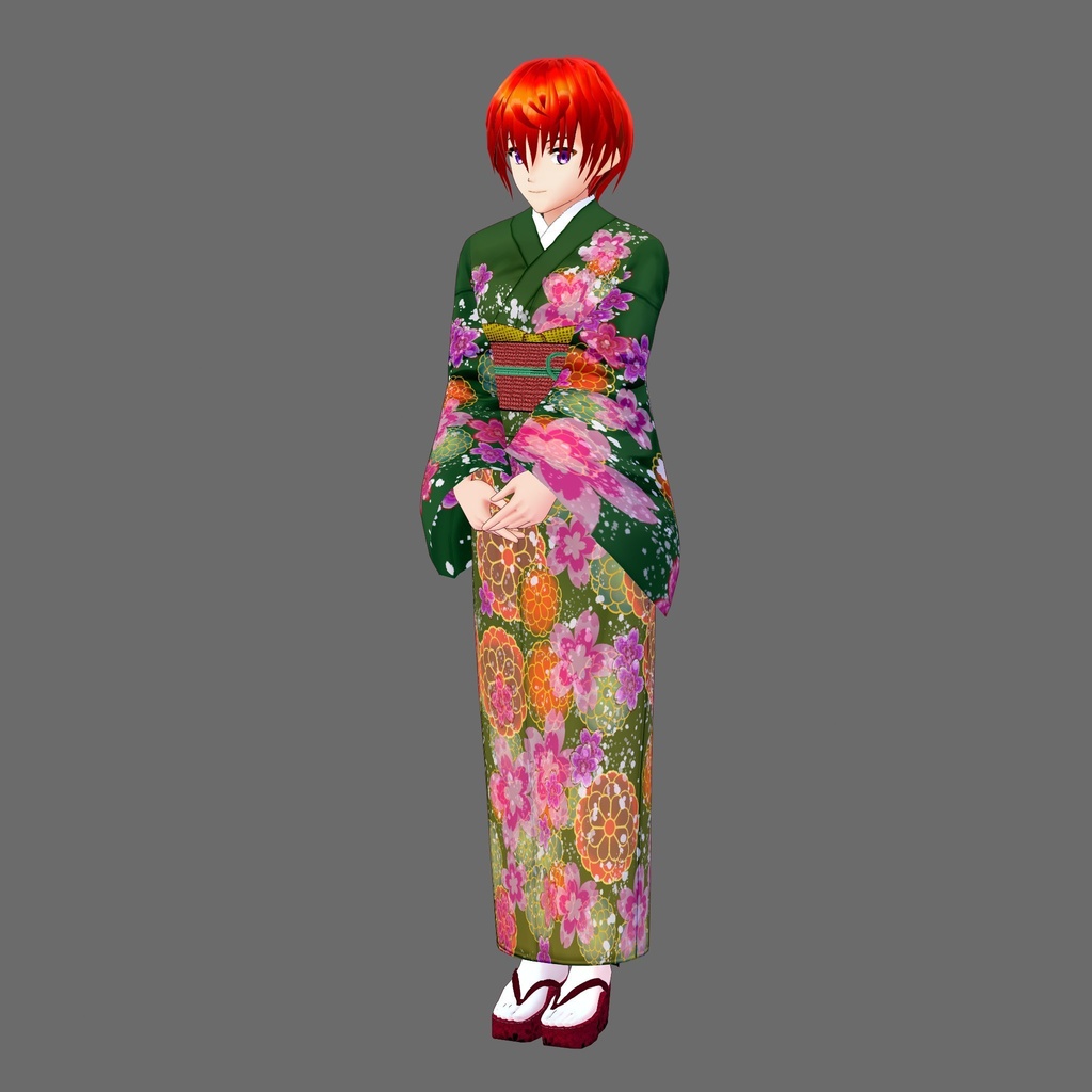 【Vroid】着物セット(女性・女装用/全24色+帯・小物付)