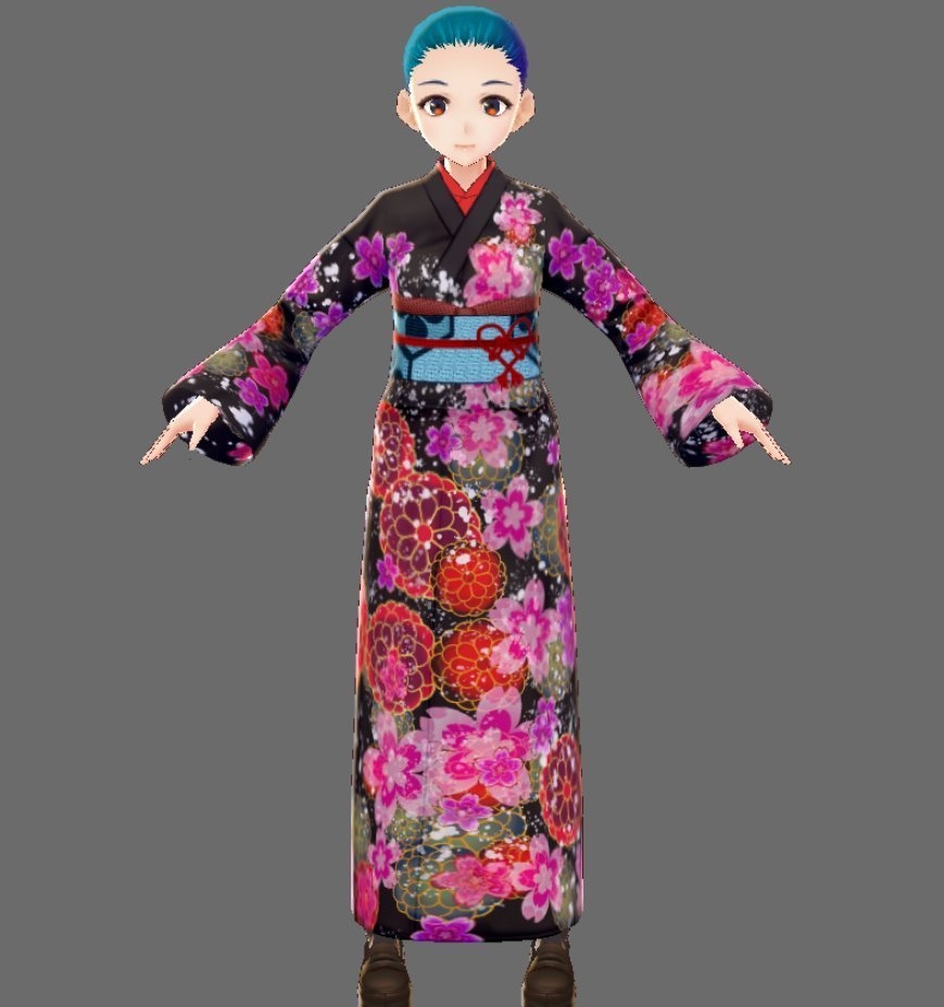 【Vroid】着物セット(女性・女装用/全24色+帯・小物付)