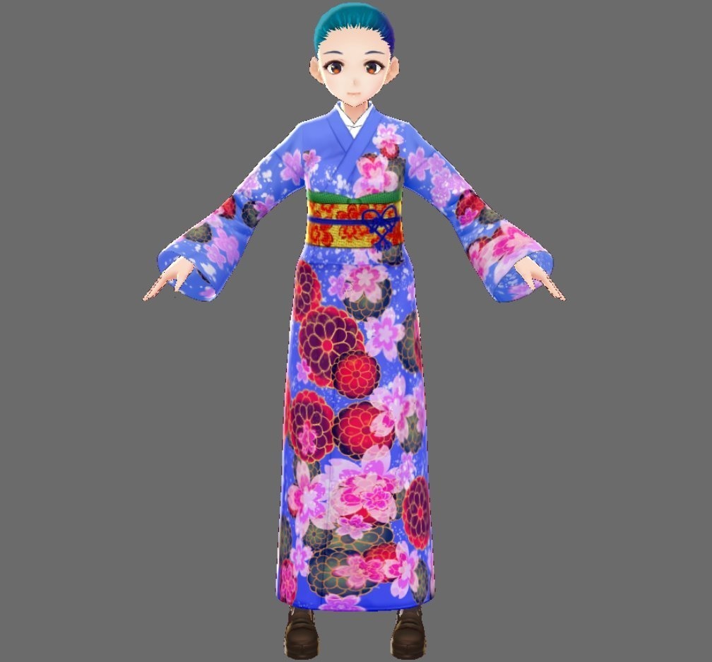 【Vroid】着物セット(女性・女装用/全24色+帯・小物付)