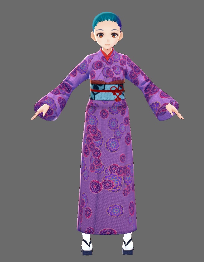 【Vroid】着物セット(女性・女装用/全24色+帯・小物付)