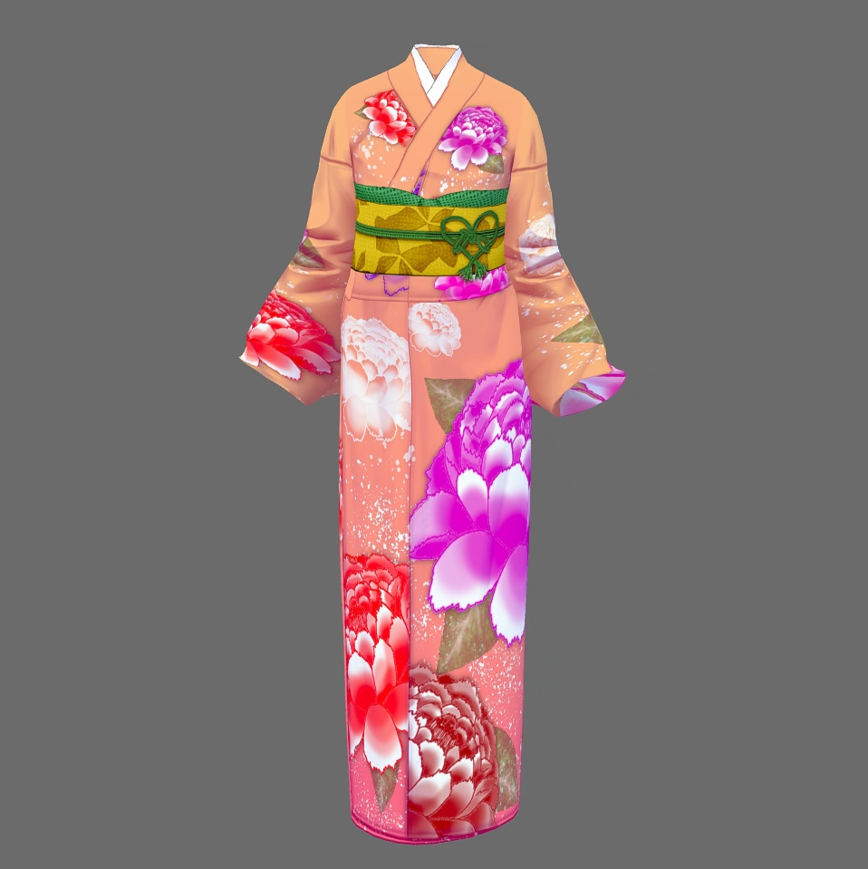 【Vroid】四月卯月・牡丹柄着物(女性・女装用/全3色+草履付)