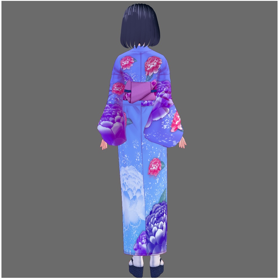 【Vroid】四月卯月・牡丹柄着物(女性・女装用/全3色+草履付)