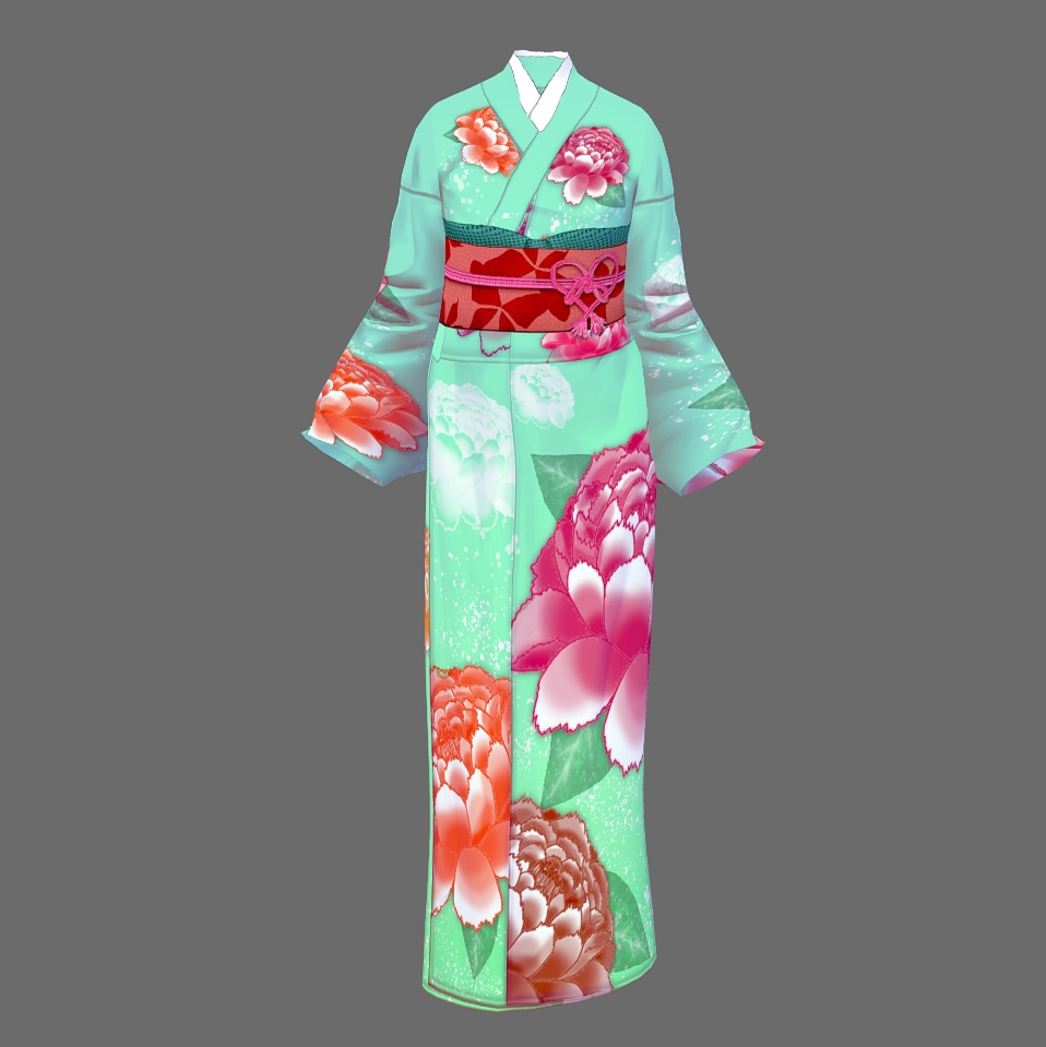 【Vroid】四月卯月・牡丹柄着物(女性・女装用/全3色+草履付)