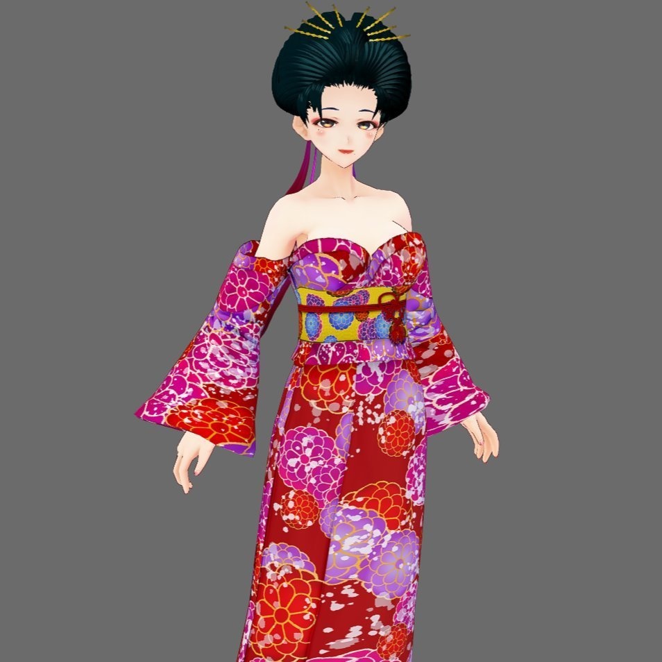 【Vroid】オフショル浴衣(女性・女装用/全5色)