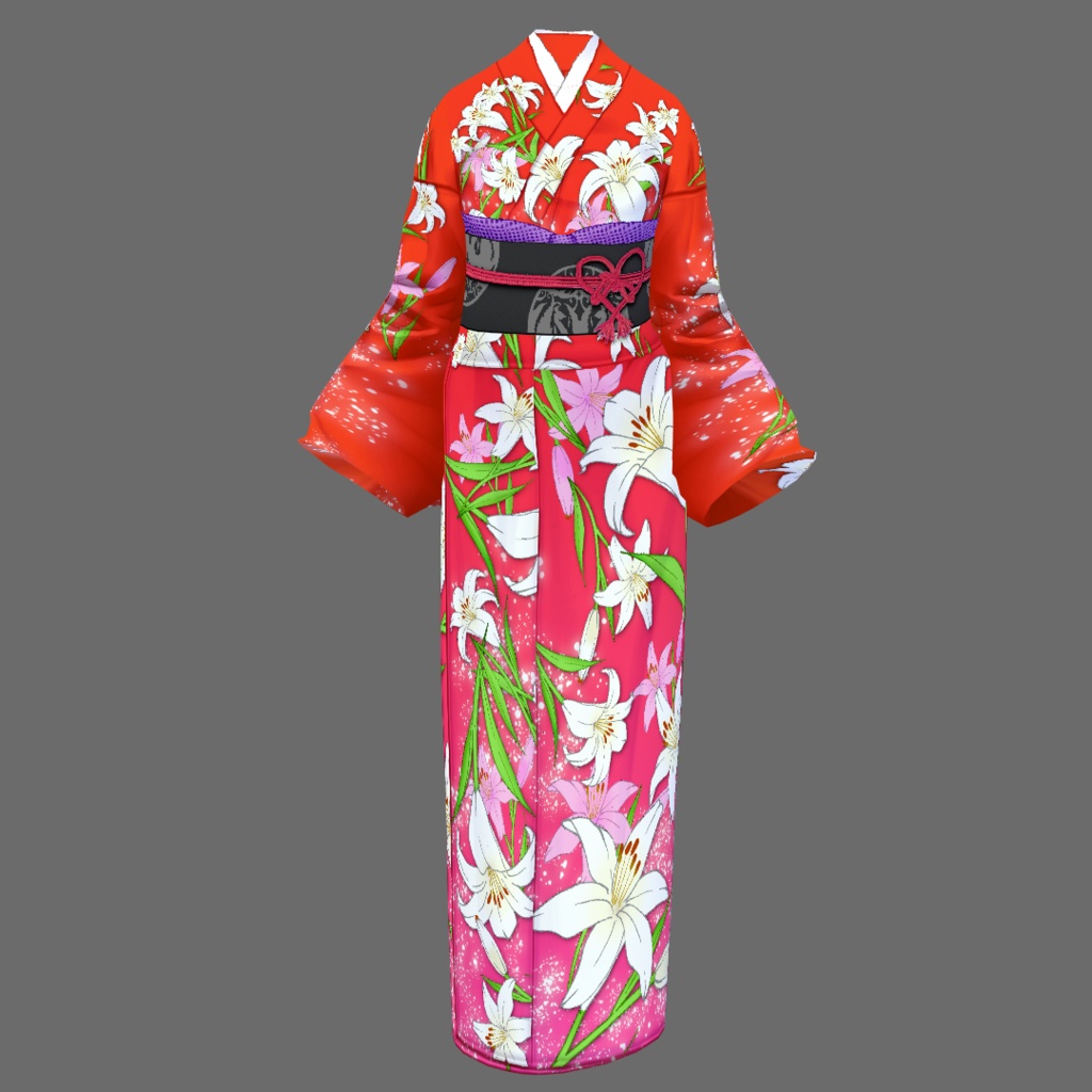 【Vroid】五月皐月・百合柄着物(女性・女装用/全3色+草履付)