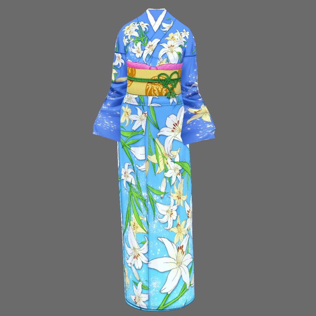 【Vroid】五月皐月・百合柄着物(女性・女装用/全3色+草履付)