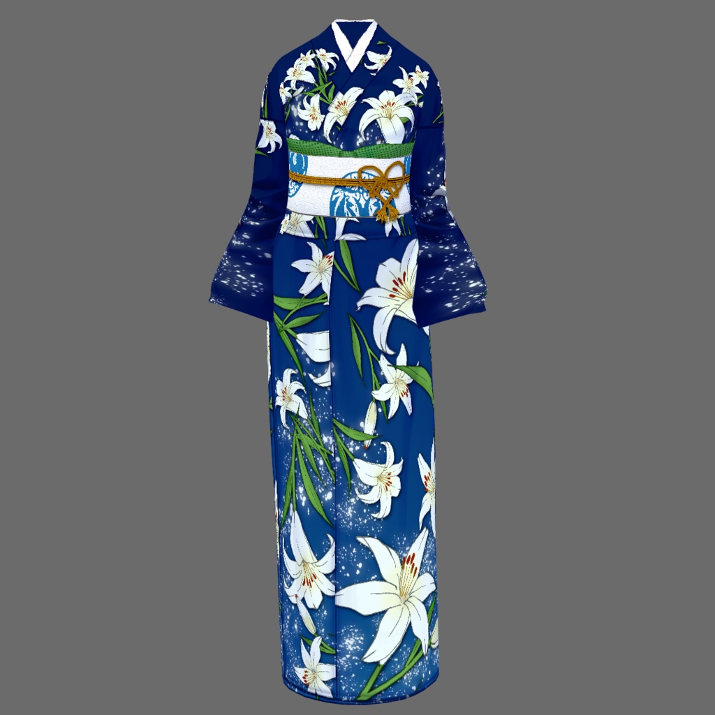 【Vroid】五月皐月・百合柄着物(女性・女装用/全3色+草履付)