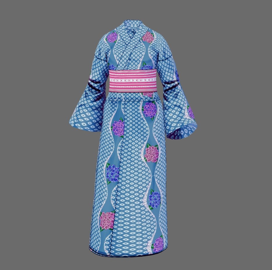 【Vroid】六月水無月・紫陽花柄浴衣(女性・女装用/全3色+下駄付)