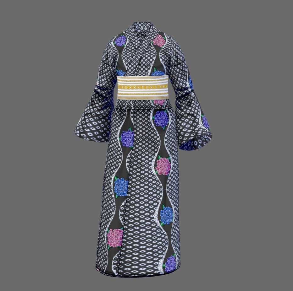 【Vroid】六月水無月・紫陽花柄浴衣(女性・女装用/全3色+下駄付)