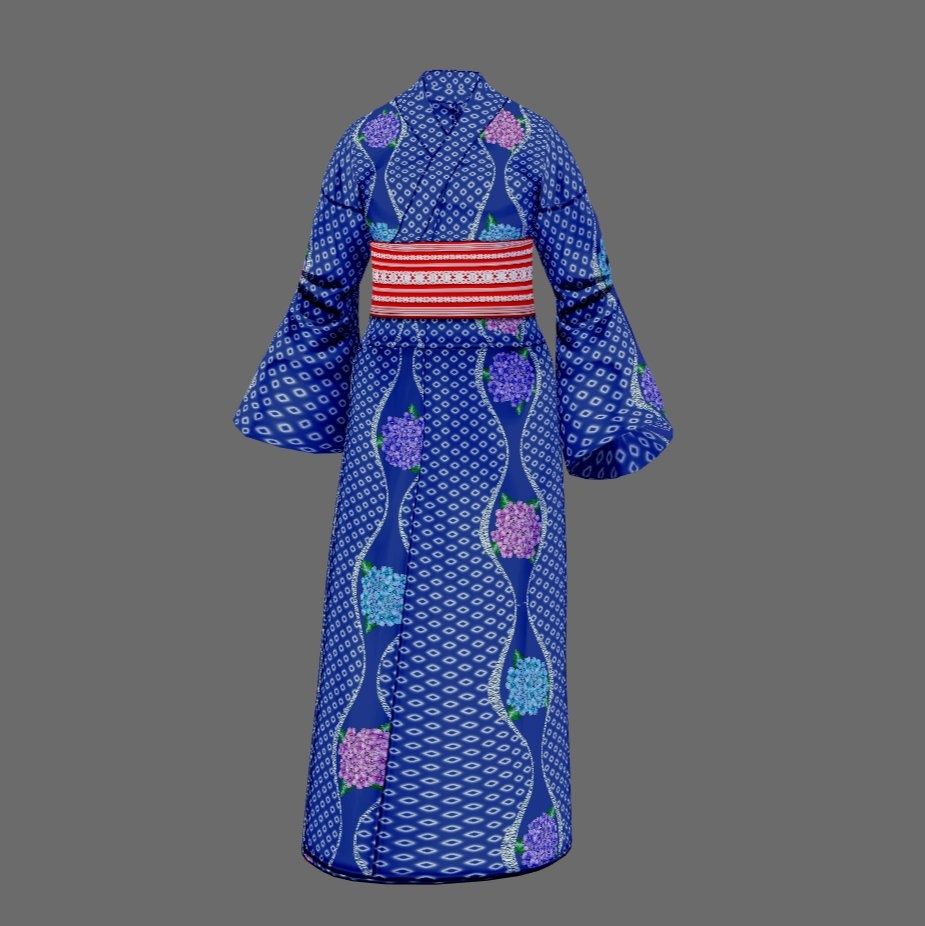 【Vroid】六月水無月・紫陽花柄浴衣(女性・女装用/全3色+下駄付)