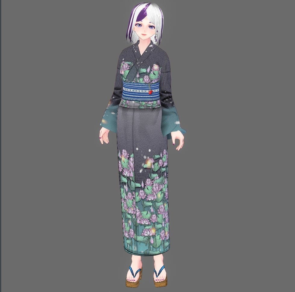 【Vroid】七月文月・蓮柄浴衣(女性・女装用/全3色+下駄付)