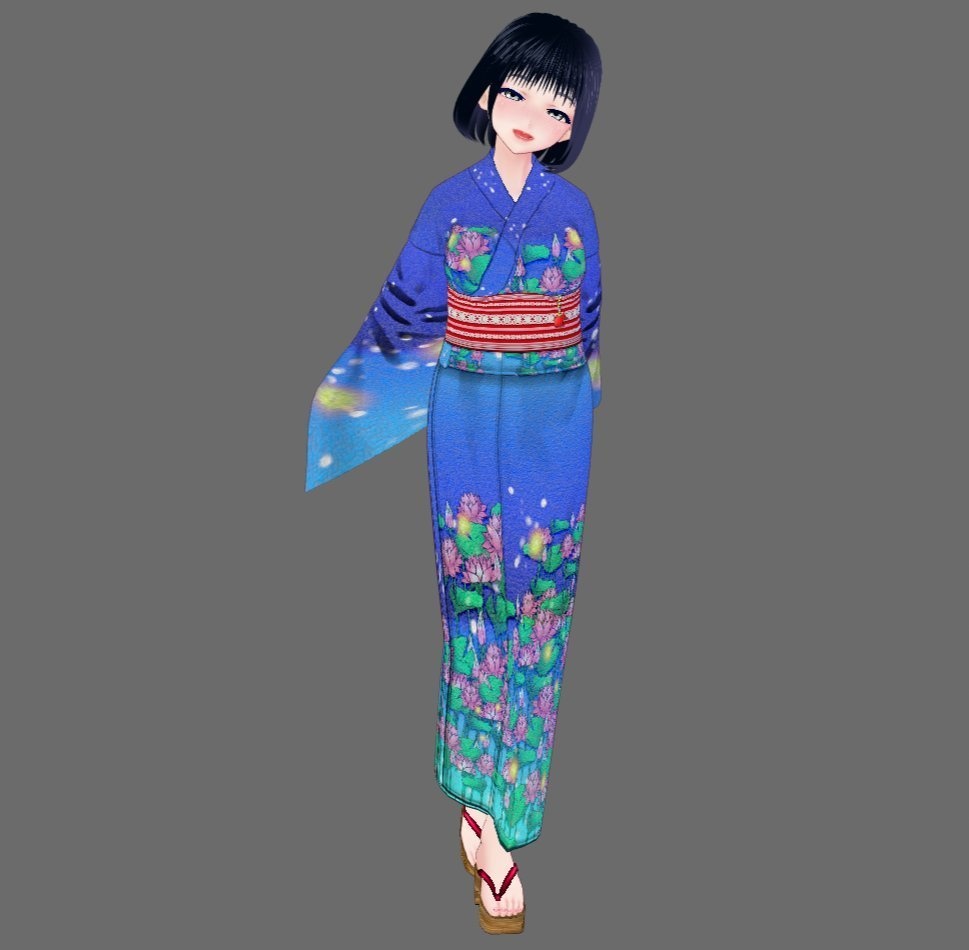 【Vroid】七月文月・蓮柄浴衣(女性・女装用/全3色+下駄付)