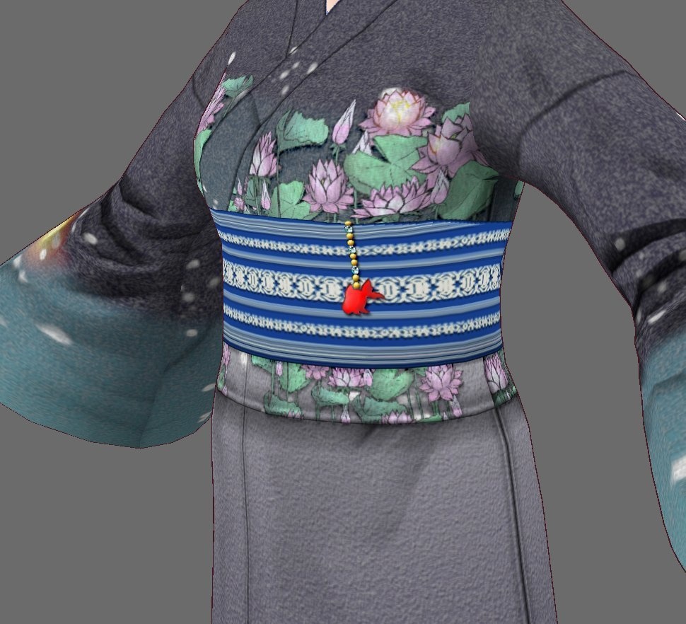 【Vroid】七月文月・蓮柄浴衣(女性・女装用/全3色+下駄付)