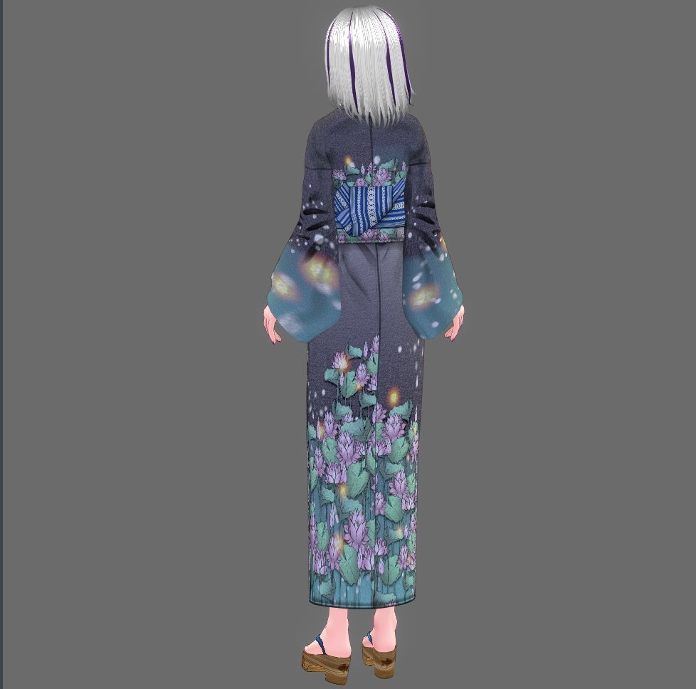 【Vroid】七月文月・蓮柄浴衣(女性・女装用/全3色+下駄付)