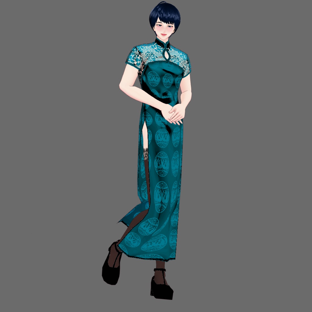 【Vroid】シンプル レースチャイナドレス(男女兼用/全6色)