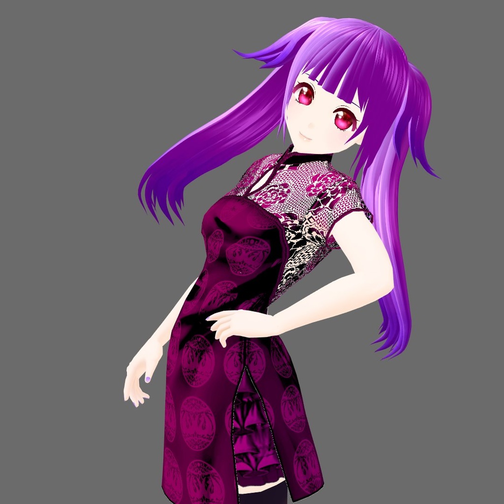 【Vroid】シンプル レースチャイナドレス(男女兼用/全6色)