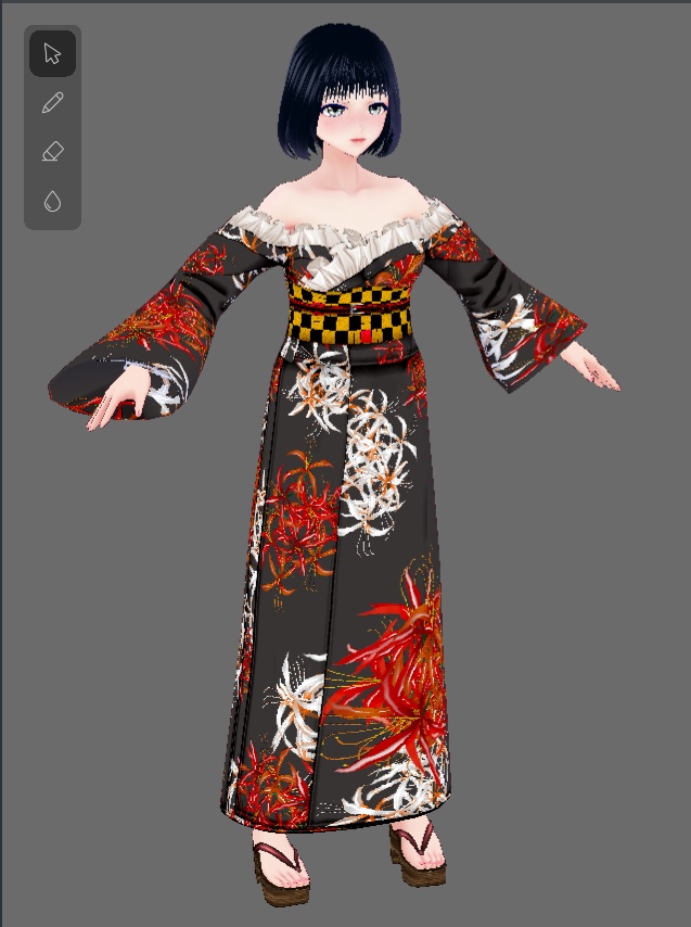 【Vroid】九月長月・レース付彼岸花柄浴衣(女性・女装用/2色8パターン+草履付)