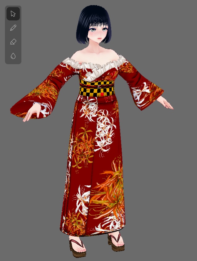 【Vroid】九月長月・レース付彼岸花柄浴衣(女性・女装用/2色8パターン+草履付)