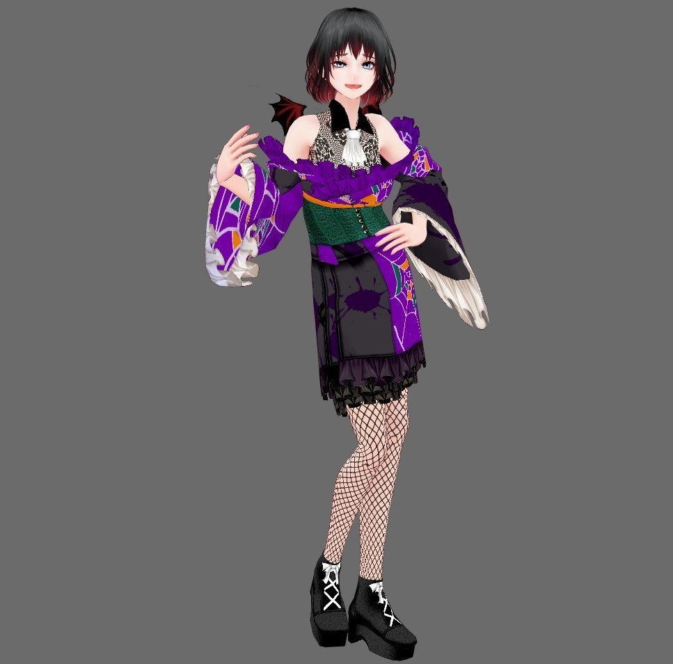 【Vroid】十月神無月・レース&翼付ハロウィン着物(女性・女装用/全3色)