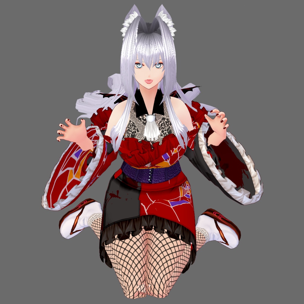 【Vroid】十月神無月・レース&翼付ハロウィン着物(女性・女装用/全3色)