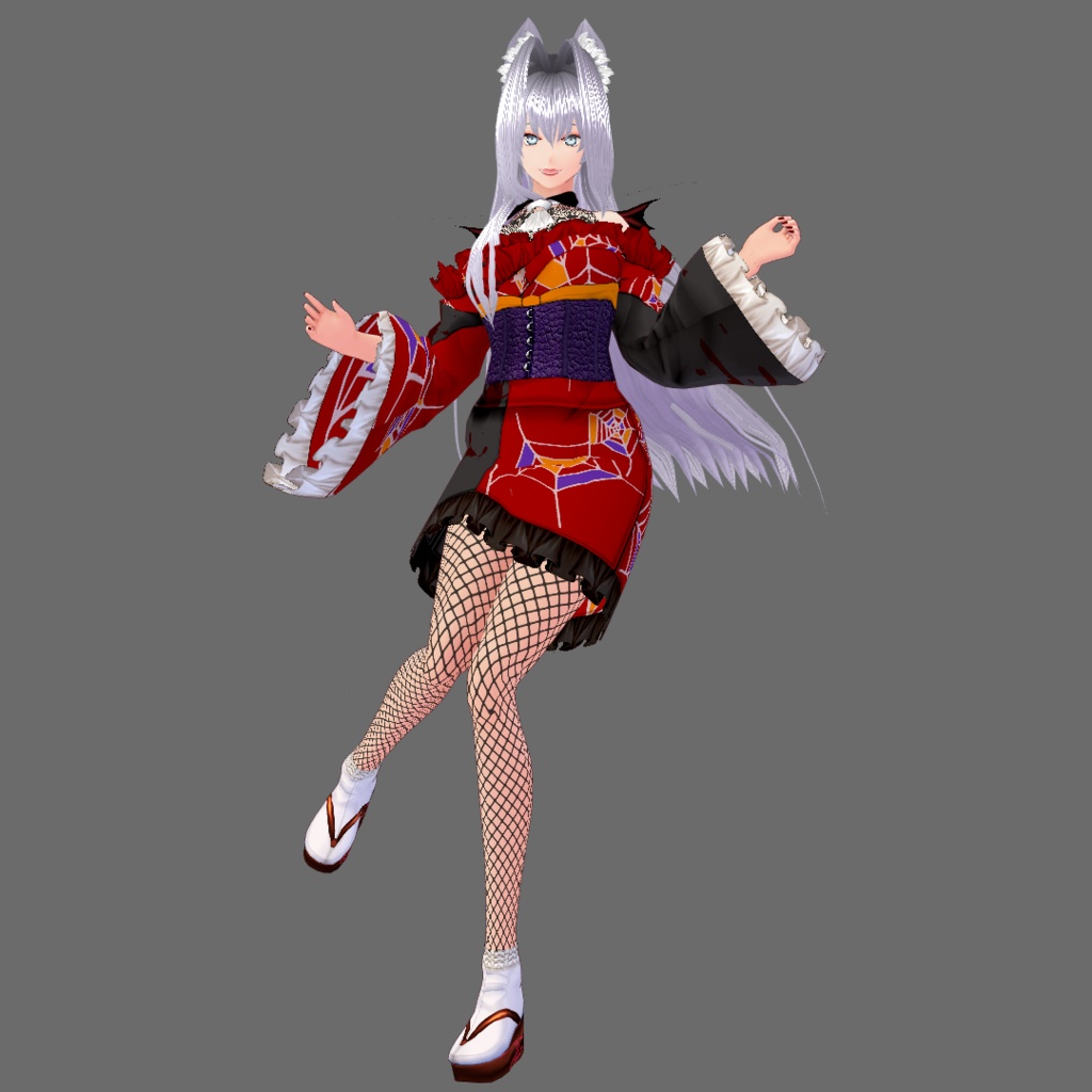 【Vroid】十月神無月・レース&翼付ハロウィン着物(女性・女装用/全3色)