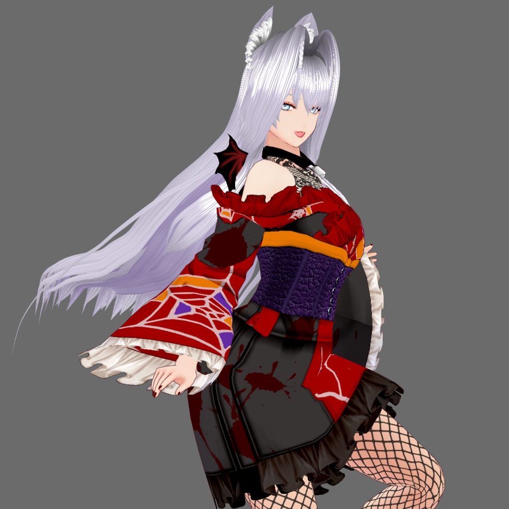 【Vroid】十月神無月・レース&翼付ハロウィン着物(女性・女装用/全3色)