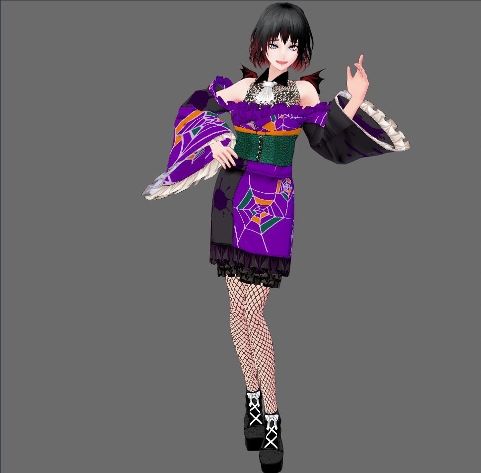 【Vroid】十月神無月・レース&翼付ハロウィン着物(女性・女装用/全3色)