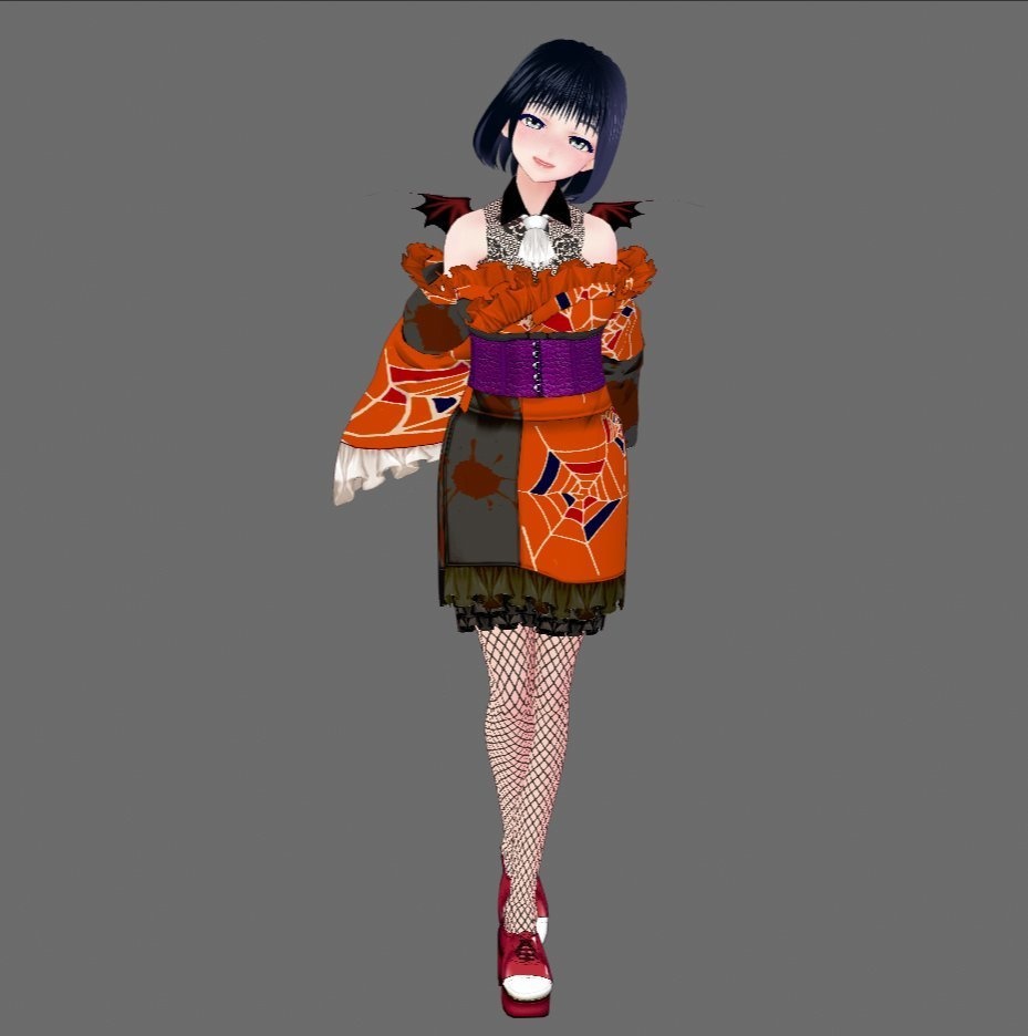 【Vroid】十月神無月・レース&翼付ハロウィン着物(女性・女装用/全3色)