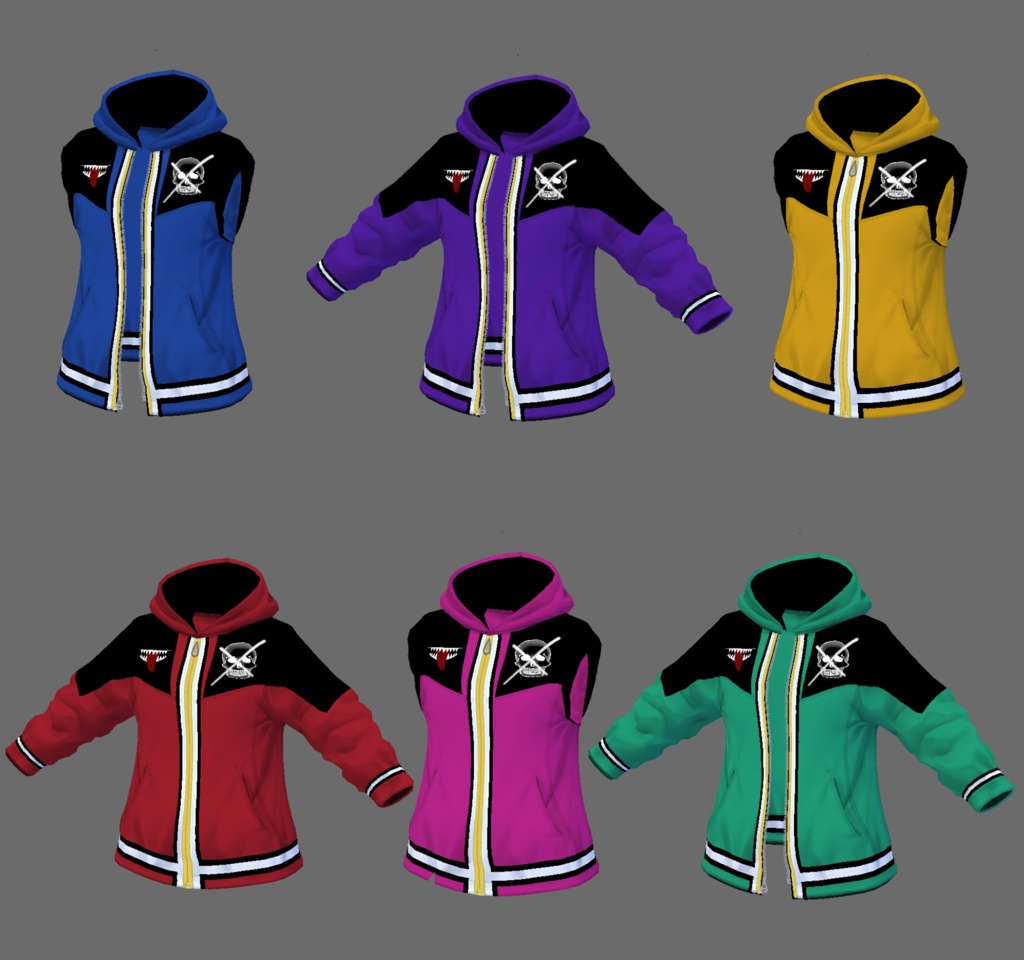 【Vroid】ファッション治安悪パーカー(無料版あり/男女兼用/4パターン6色・24着)