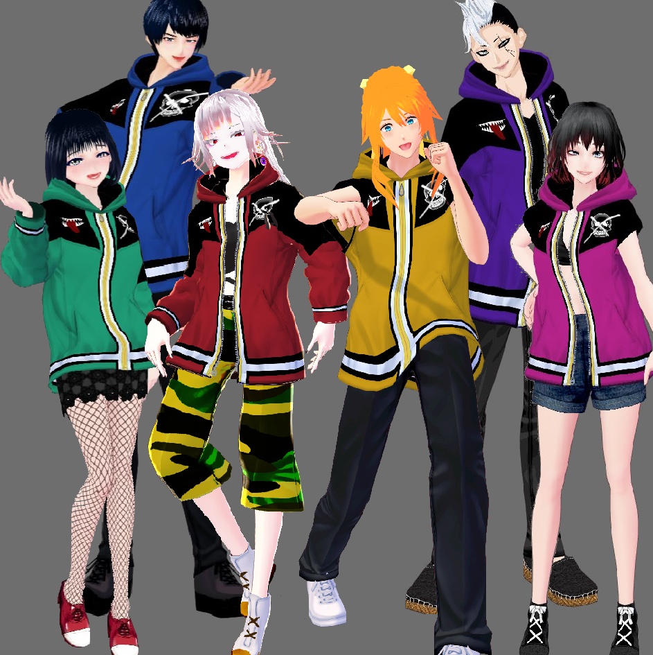 【Vroid】ファッション治安悪パーカー(無料版あり/男女兼用/4パターン6色・24着)