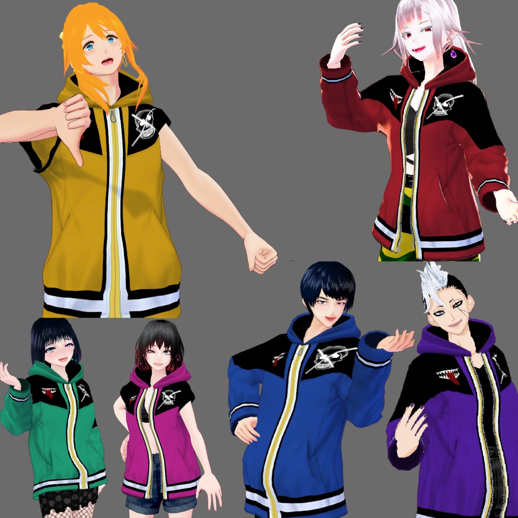【Vroid】ファッション治安悪パーカー(無料版あり/男女兼用/4パターン6色・24着)