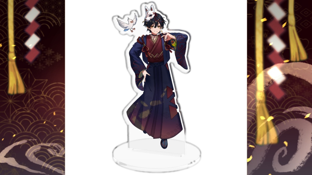 圭一ちゃん アクリルスタンド｜狐ポーズ（＆インコ）ver.〈100mm / 130mm〉【モデル２周年記念描き下ろしイラスト】