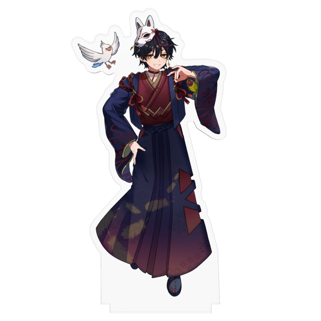 圭一ちゃん アクリルスタンド|狐ポーズ(&インコ)ver.〈100mm / 130mm〉【モデル2周年記念描き下ろしイラスト】