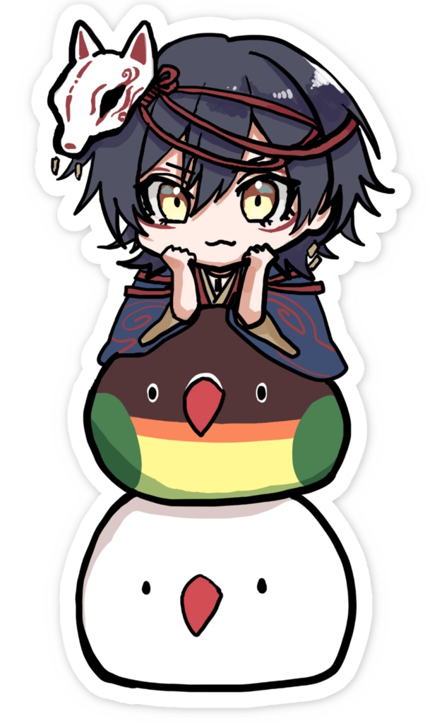 スマホステッカー|圭一&インコ2匹 だんご三兄弟(55×85mm以内)