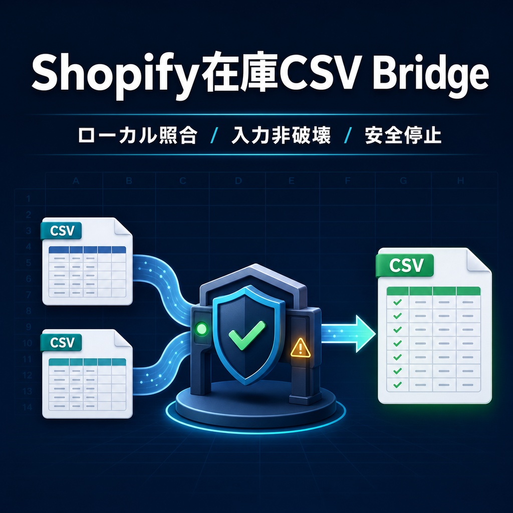 Shopify在庫CSV Bridge|仕入先CSVを投入前に安全照合