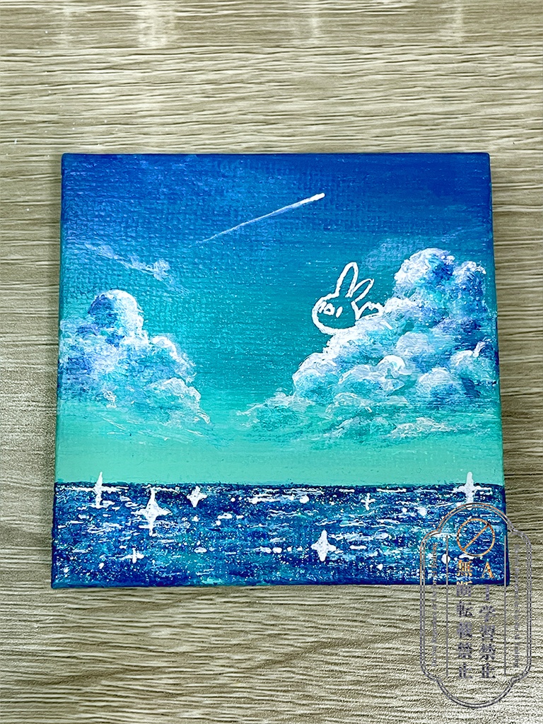 【ミニキャンバス原画】⑨真昼の空と海とこちょり-アクリル-【6月15日20時販売開始】