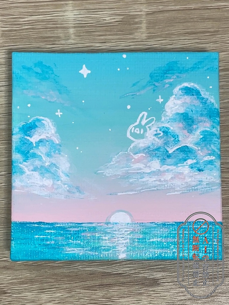【ミニキャンバス原画】⑩幻想的な夜明けの空と海とこちょり-アクリル-【6月15日20時販売開始】