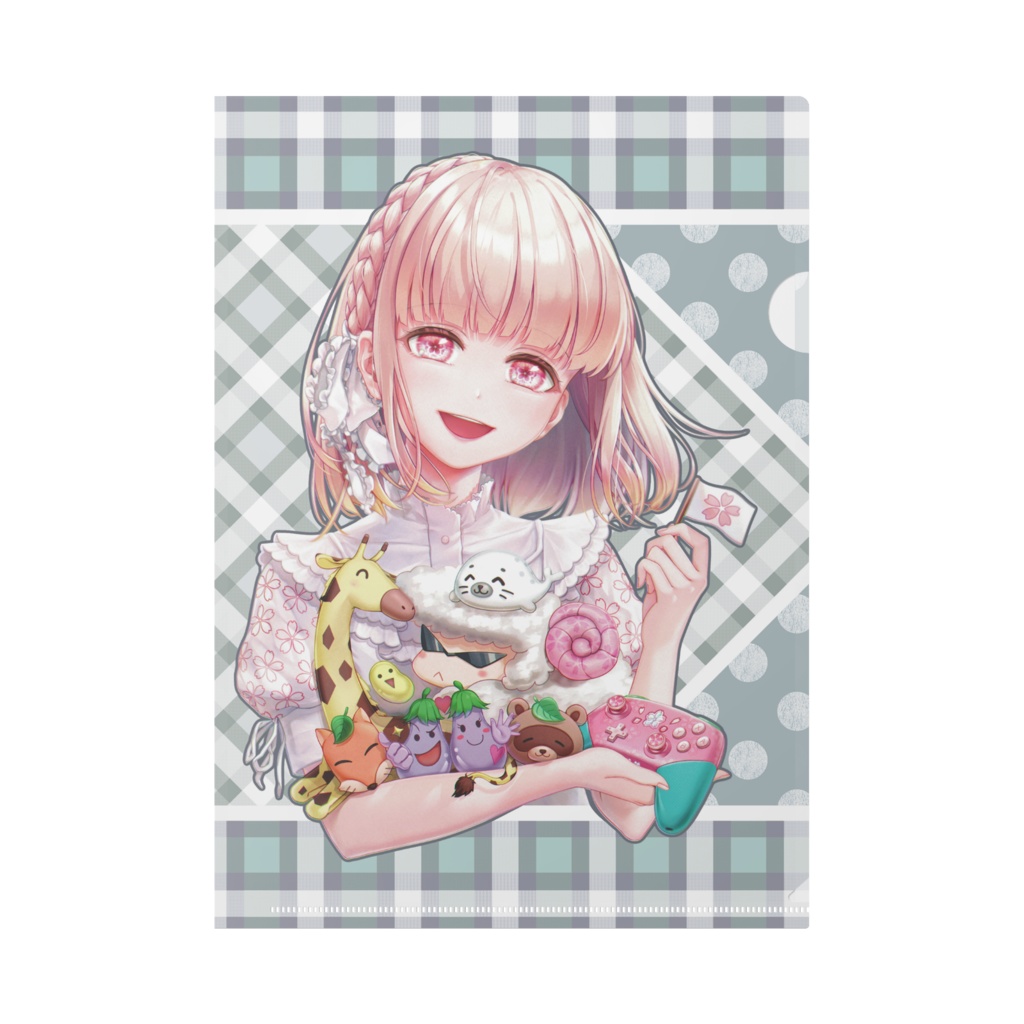 水玉チェッククリアファイルグレー